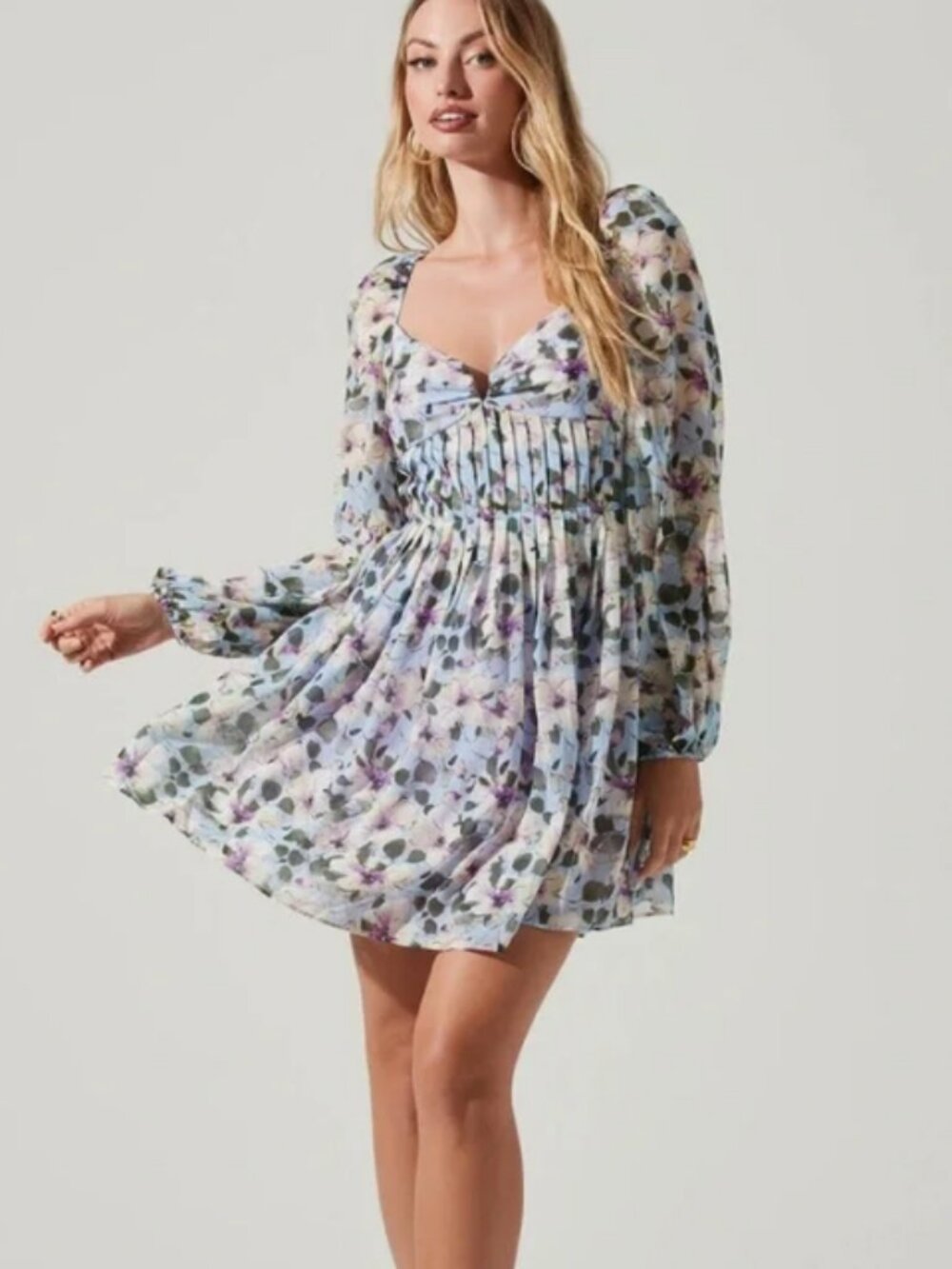 ASTR THE LABEL Carina Floral Open Back Dress in Blue